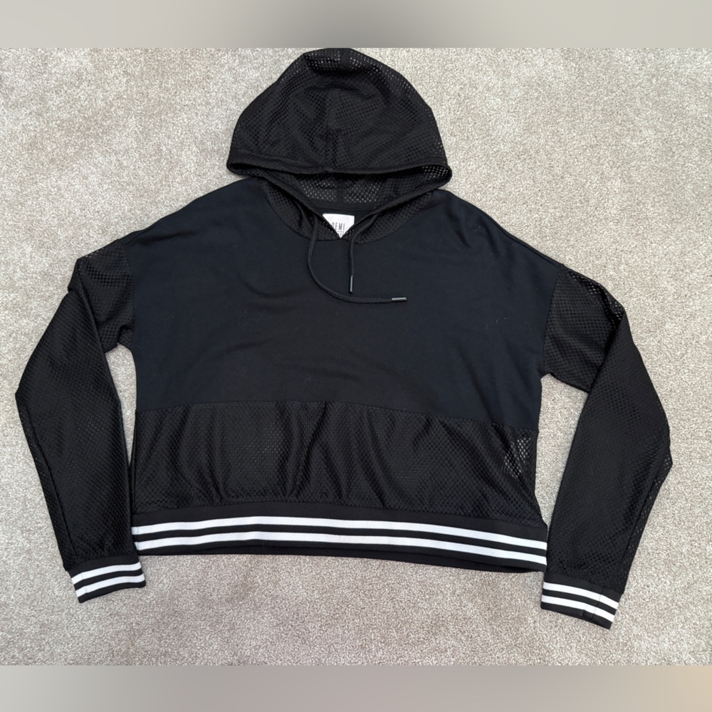 Fabletics x Demi Lovato - Black Mesh Maren Cropped Hoodie Top - size Medium - Picture 3 of 11